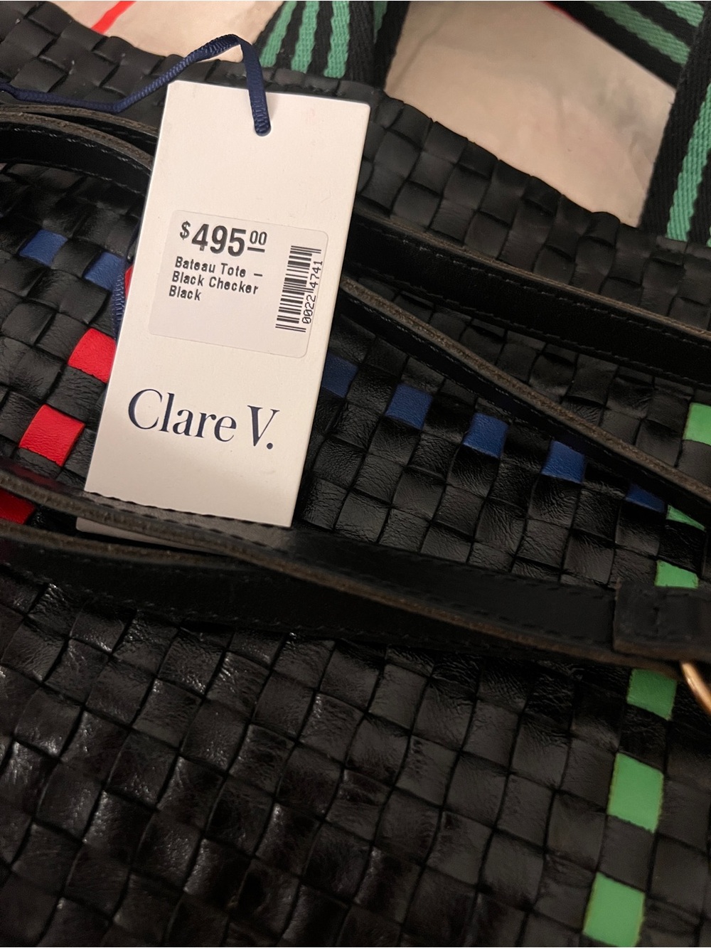 Clare V Black Woven Duffel with Green and Red Stripe Accents - Picture 7 of 7